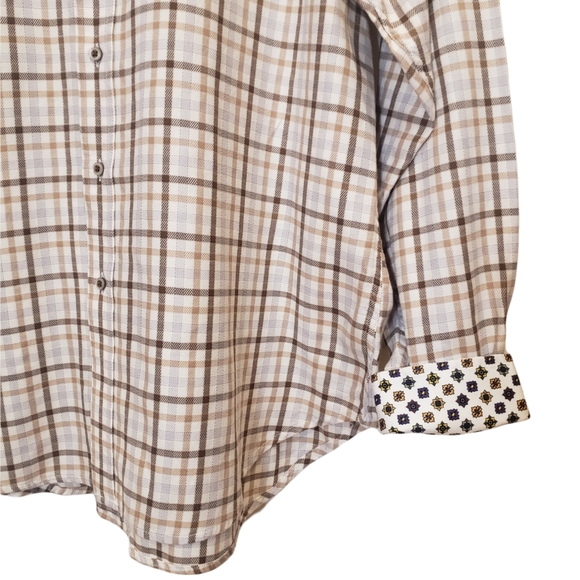 Robert Graham Plaid Shirt Geometric Cuff Sz XL Brown/Cream - Picture 6 of 13